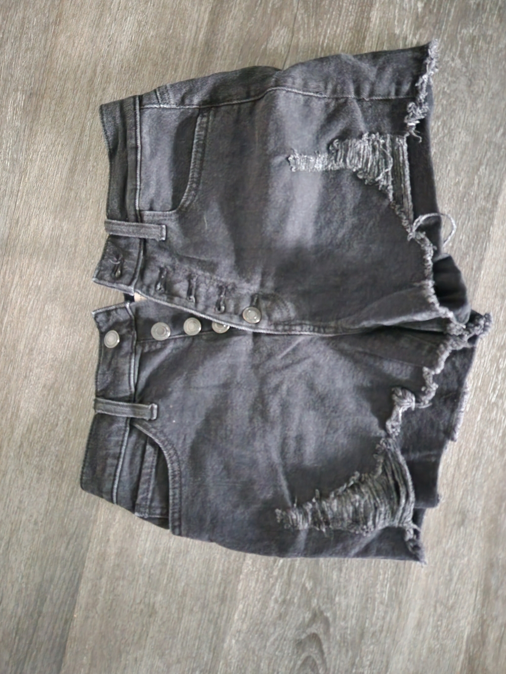 Hollister Washed Black Distressed Button-Front Denim Shorts